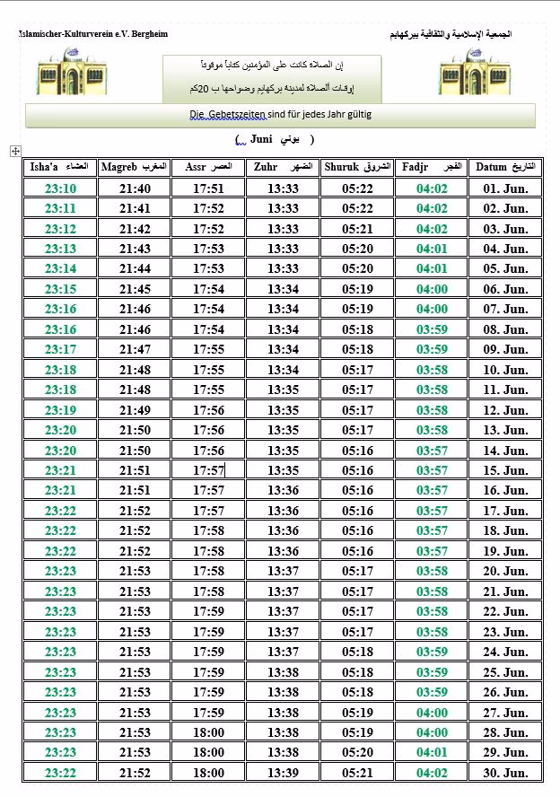 Wann ist die Gebetszeit in Leverkusen?