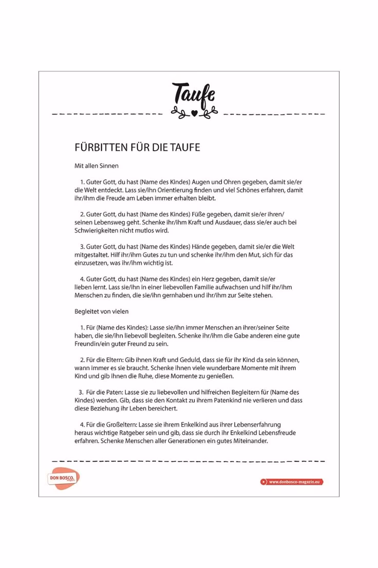 Wie schreibe ich eine Fürbitte zur Taufe?
